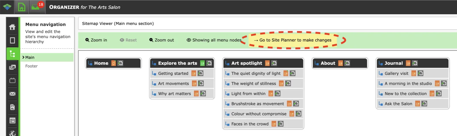 Zenario sitemap interface