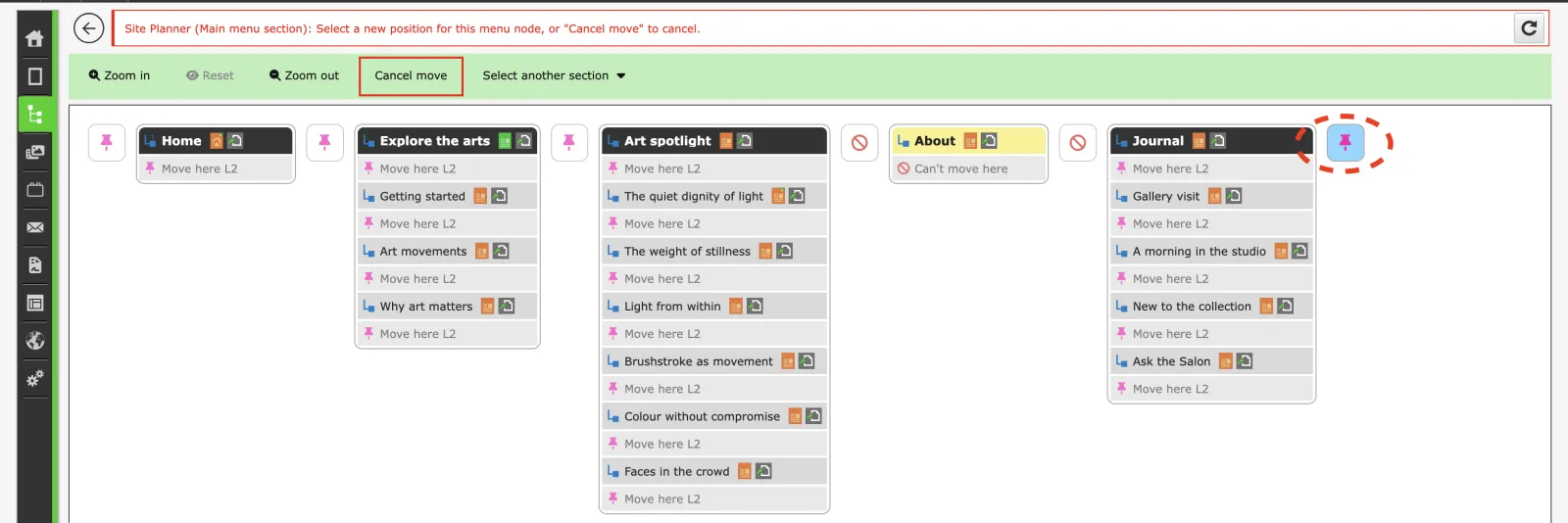 Zenario sitemap interface