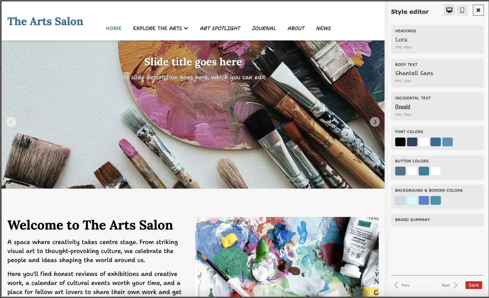 Zenario style editor interface with preview