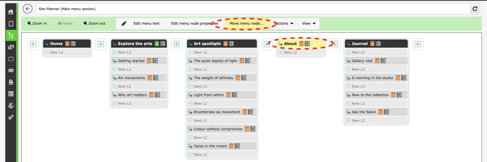 Zenario sitemap interface