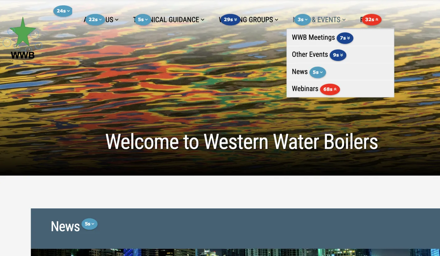 Website homepage with navigation menu showing Matomo Analytics statistics