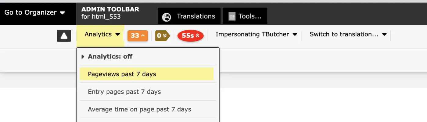 Matomo Analytics in Zenario Admin Toolbar