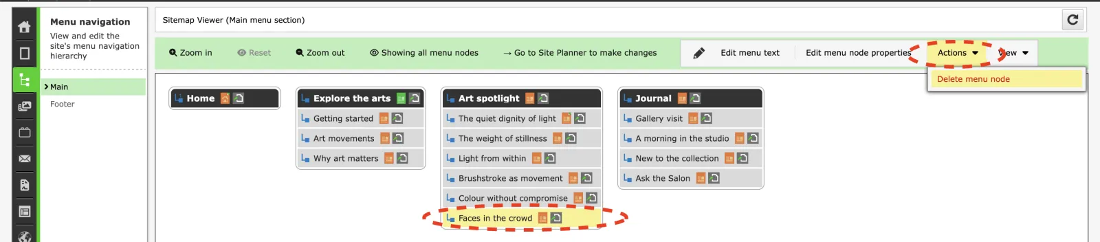 Zenario sitemap interface