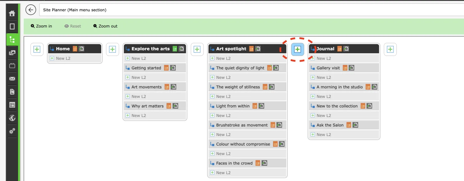Zenario sitemap interface