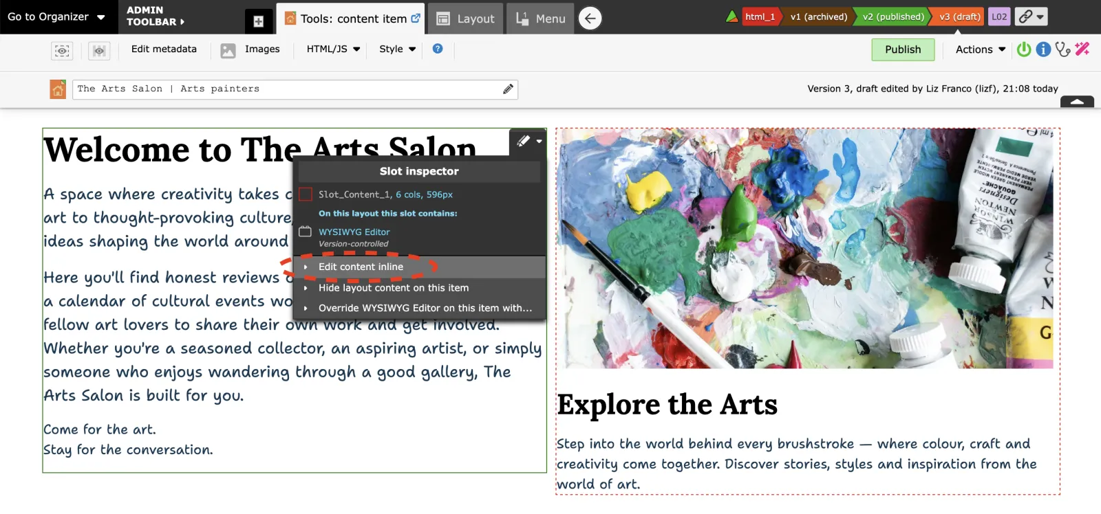 Zenario using the WYSIWYG editor to add content