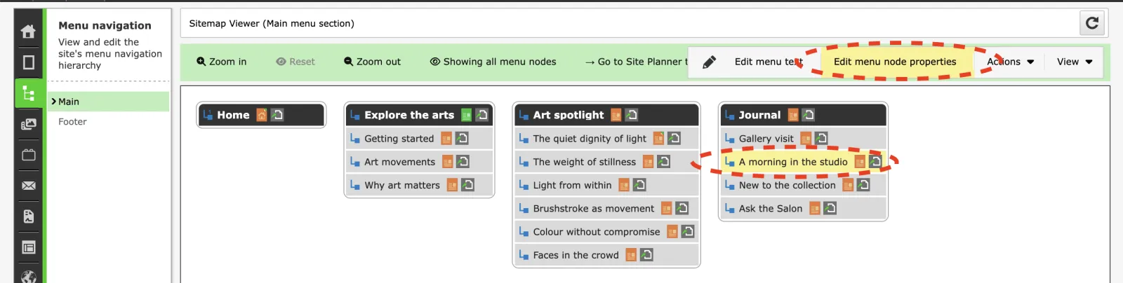 Zenario sitemap interface
