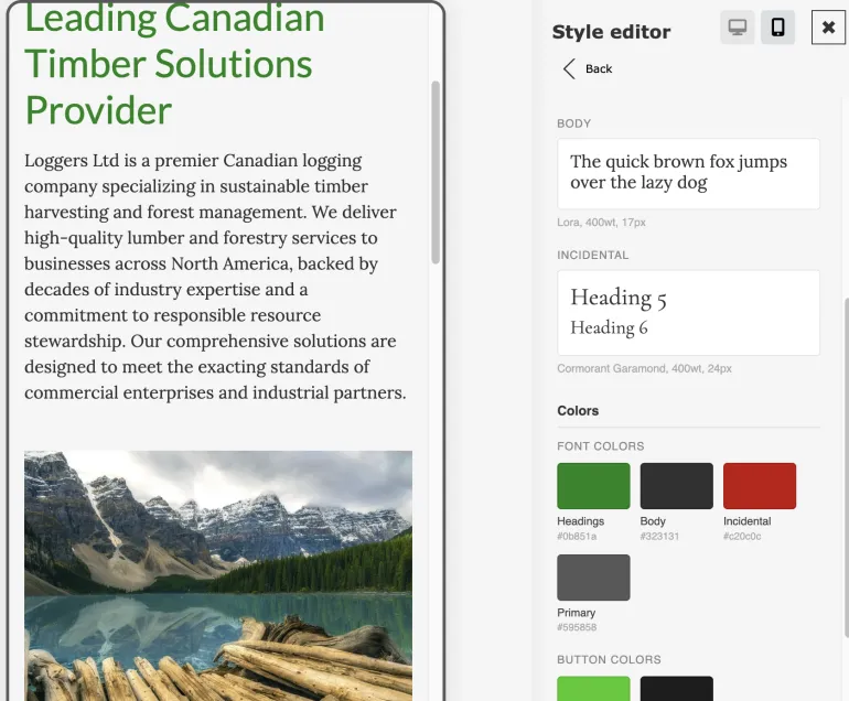 Style Editor Brand Summary With Mobile Preview