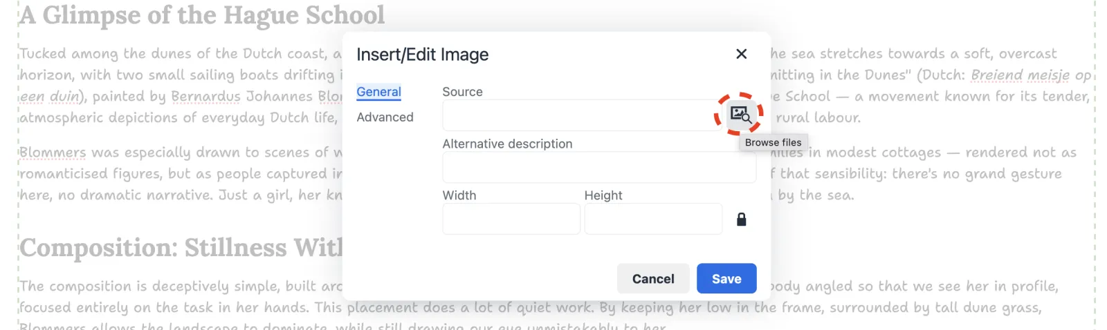 Zenario WYSIWYG Editor showing how to insert an image